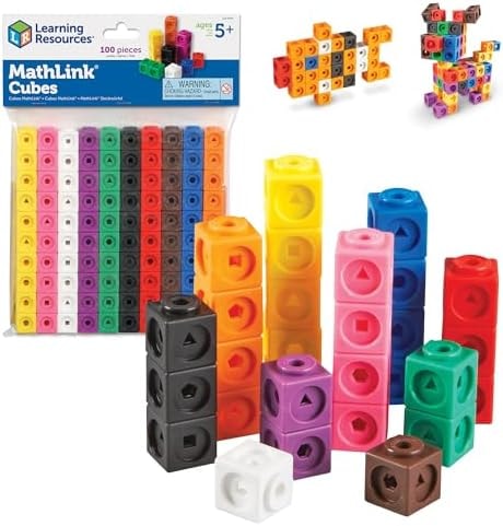 Learning Resources MathLink Cubes - Set of 100 Cubes, Ages 5+ Kindergarten, STEM Activities, Math Manipulatives, Homeschool Supplies, Teacher Supplies