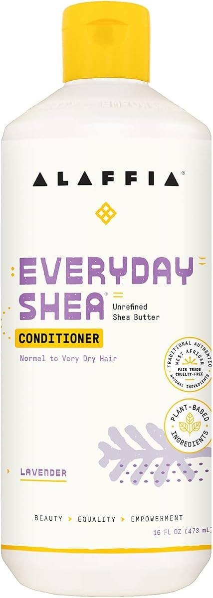 Alaffia EveryDay Shea Conditioner - Normal to Very Dry Hair, Moisturizing Support to Balance pH for Protected, Luxurious Locks with Shea Leaf and Butter, Fair Trade, Lavender, 16 Fl Oz