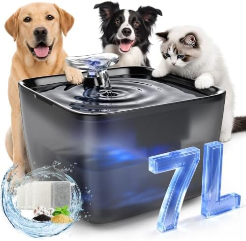 Pet Water Fountain for Large Dogs & Cats, 7L/1.84Gal, Quiet Automatic Pump