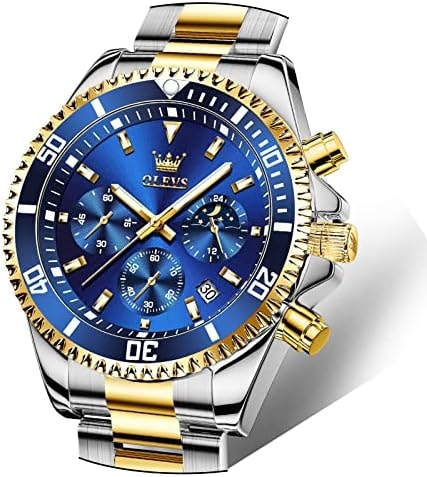 OLEVS Mens Watch Blue Big Face Luxury Dress Quartz Chronograph Watches
