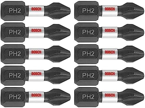 BOSCH ITPH21B 10-Pack 1 In. Phillips #2 Impact Tough Screwdriving Insert Bits