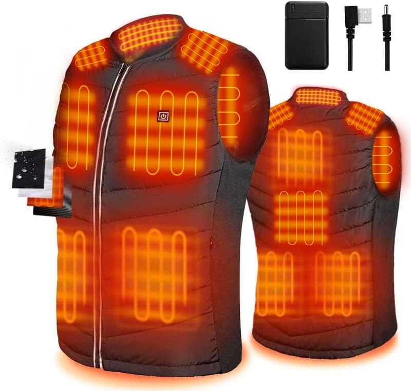 Srivb Heated Vest, 8 heating zones,USB Charging Heating Vest Washable Body Warmer with Battery Pack for Outdoor