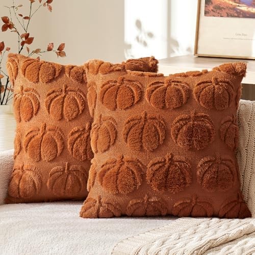 MIULEE Fall Pillow Covers Pumpkin Fall Decor 18x18 Dark Rust
