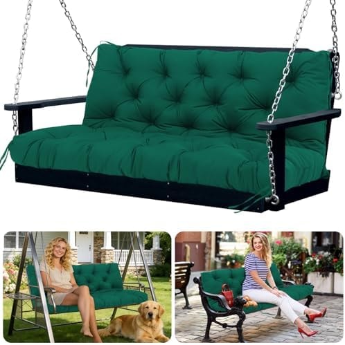 Outdoor Porch Swing Cushions 60x40 inch Waterproof Bench Cushion with Backrest Extra Thick 5" Replacement Cushions for Swing Outdoor Furniture Bench Patio Garden Backyard (Dark Green 60x40x5inch)