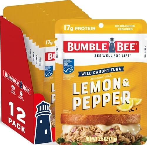 Bumble Bee Lemon & Pepper Seasoned Tuna Pouch, 2.5 oz (Pack of 12)