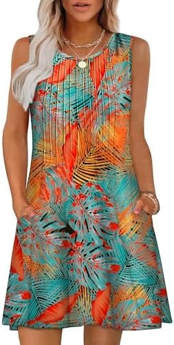 Summer Dresses for Women 2026 Boho Italian Dress School Outfits for Teachers Women's Clothing Fashion Beach Vacation Clothes Hawaiian Dresses Loose Casual Sundress Floral Easter Orange L