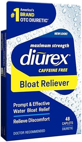 Diurex Caffeine-Free Bloat Relief, Maximum Strength, Relieve Water Bloat Discomfort, Up to 6 Hours of Relief, 48 Count