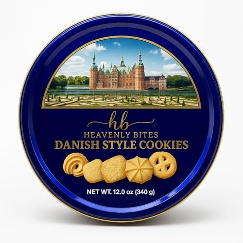 Heavenly Bites Danish Style Butter Cookies in Metal Tin 12 Ounce