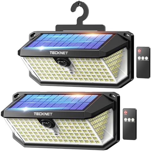 TECKNET 546 LED Motion Sensor Outdoor Lights with Remote Control Hook 2Pack