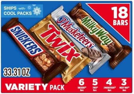 SNICKERS, TWIX, 3 MUSKETEERS, MILKY WAY Full Size Back to School Chocolate Bar Variety Pack, 18 ct Bulk Candy Box