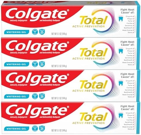 Colgate Total Whitening Toothpaste Gel with Fluoride, Bulk 4 Pack, 5.1 oz