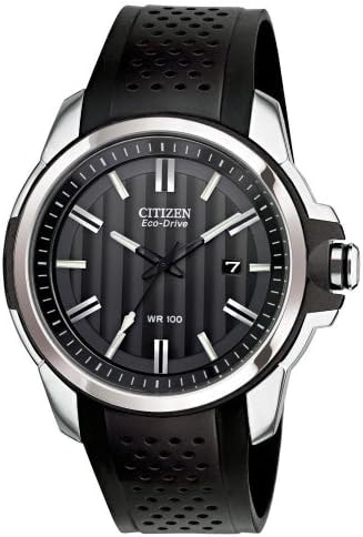 Citizen Men's Eco-Drive Weekender Watch in Stainless Steel with Black Polyurethane strap, Black Dial, 44mm (Model: AW1150-07E)
