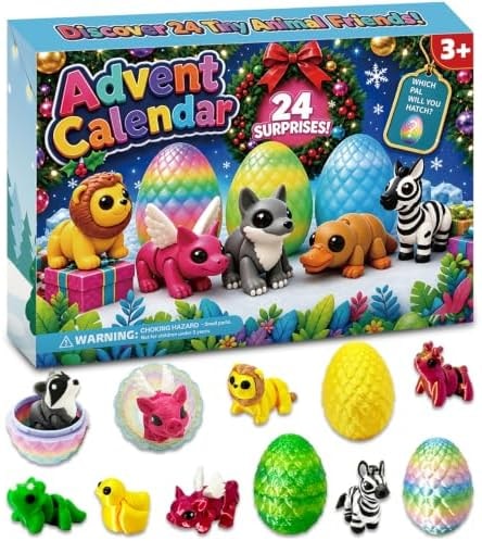 2026 Advent Calendar for Kids: 24days Countdown Calendar 24pack 3d-Printed-Eggs with 3d-Animals Toys, Gifts for Kids Boys Girls
