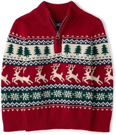 The Children's Place,Baby-Boys,and Toddler Long Sleeve Quarter Zip Pullover Sweater,Redochre Fairisle,18 Months,24 Months