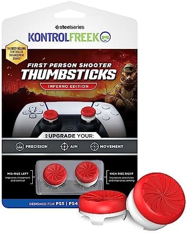 KontrolFreek FPS Freek Inferno for PlayStation 4 (PS4) and PlayStation 5 (PS5) Controller | Performance Thumbsticks | 1 High-Rise, 1 Mid-Rise | Red/White