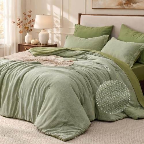 BEDELITE Queen Comforter Set 7 Pieces, Sage Green Bed in a Bag