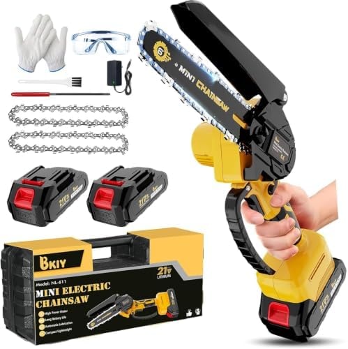 Mini Chainsaw Cordless 6 Inch – 21V Battery Powered Electric Pruning Saw, Lightweight Handheld Chainsaw for Tree Trimming Wood Cutting, Gifts for Men Dad, Yellow