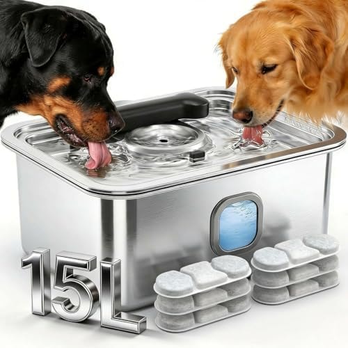 15L Dog Water Fountain Stainless Steel Automatic Dispenser with Filter