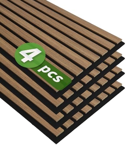 Art3d 12" x 93" Acoustic Wood Slat Wall Panel, 4pcs, 31 sq.ft, Deep Walnut