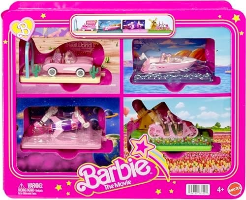 Barbie Mini Land Movie-Inspired Vehicle Collection, Includes 8 1.5-inch Dolls & 4 Vehicles Inspired by the Film