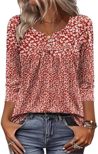 Zeagoo 3/4 Length Sleeve Womens Tops Dressy Casual 2026 V Neck T Shirts Blouses Floral Summer Business Work Basic Tees