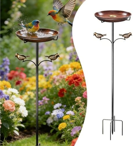 Edrifyah 2026 Upgraded Bird Bath with Copper Disk,35In Vintage Metal Bird Bath & Bird Feeder,Removable Dia 12In Bird Bath for Outside,5-Pronged Base,Patio Lawn Garden Decor(Antique Bronze)