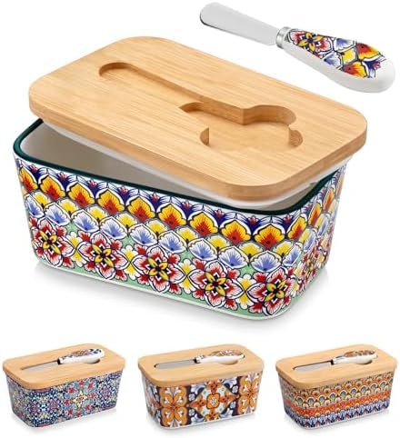 vancasso 6.5" Butter Dish with Lid, Ceramic Butter Dish for Countertop