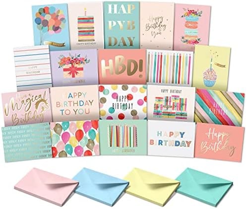 Sweetzer & Orange Happy Birthday Cards with Envelopes & Assortment Box. Variety Set of 20 Assorted Birthday Cards with Envelopes, Perfect Bulk Pack for Celebrations, Special Occasions, Friends