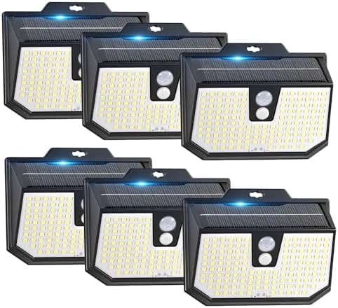Brightever Solar Lights Outdoor Motion Sensor, 6 Packs Super Bright Solar Fence Lights with 3 Lighting Modes, Solar Powered Security Wall Lights Waterproof for Outside, Yard, Pathway, Garden, Deck