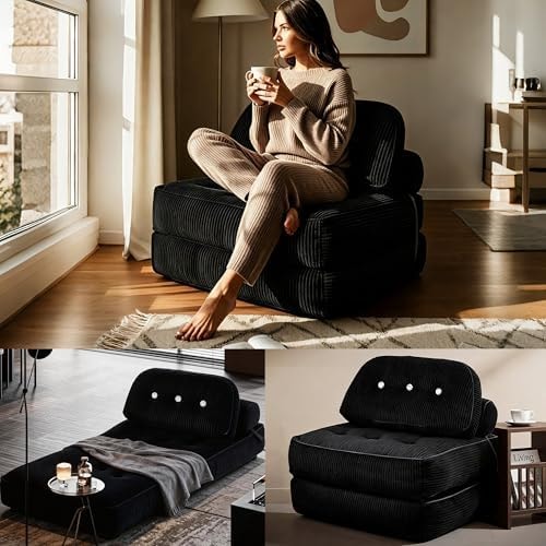 NESLAKO Fold Out Chair Bed-Futon Convertible Sofa with Back Support and Pillow, up to 300LBS Load Capacity,32’’-64’’ Foldable, No Assembly Required, Space-Saving,Portable mini Couch for Bedroom/Kids