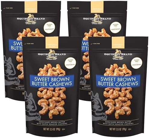 Squirrel Brand Sweet Brown Butter Cashews, 3.5 oz, Pack of 4