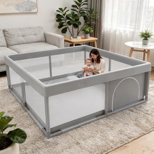 JINXIA 50x50 Inch Playpen for Babies and Toddlers, Soft & Skin-Safe Fabric