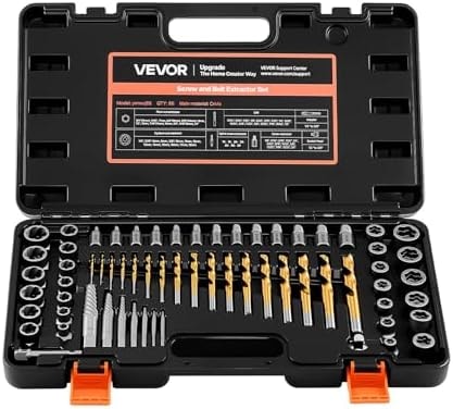 VEVOR Bolt Extractor Kit, 65 Pieces Easy Out Screw Extractor Set, Lug Nut Removal Tool with Left Hand Drill Bit Set for Removing Damaged, Frozen, Broken, Rusted, Rounded-Off Bolts, Nuts & Screws