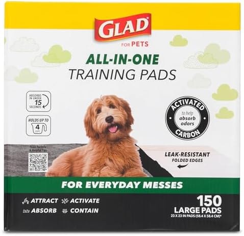 Glad for Pets Black Charcoal Puppy Pads - Super Absorbent Disposable Dog Pee Pads, Potty Training Pads, and Pet Supplies - Dog Pee Pads for Crate Training and Indoor Use 23" x 23" - 150 Count