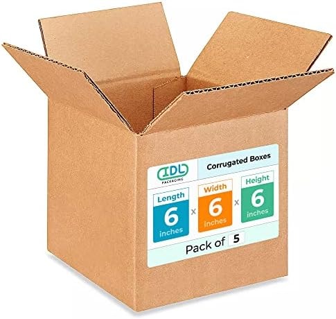 Small Cube Moving & Shipping Boxes 6 x 6 x 6 inches (5-Pack) - Extra Strength 200 lb vs Regular - Corrugated Moving Boxes for USPS/FEDEX - Packing Box for Moving - Cardboard Box by IDL Packaging
