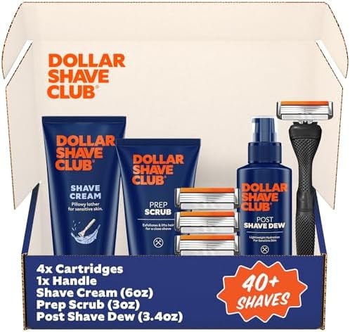 Dollar Shave Club | Ultimate Set | 4 Swift Rinse Refill Cartridges, 1 Handle, 1 Prep Scrub 3 ounce, 1 Shave Cream 6 ounce, 1 Post Shave Dew 3.4 ounce