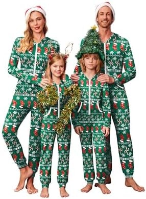 Ekouaer Family Christmas Onesie Pajamas Matching Sets Hooded One Piece Pjs