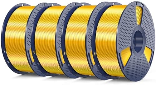 3D Printer Silk Filament, SUNLU Shiny Silk PLA Filament 1.75mm, Smooth Silky Surface, Great Easy to Print for 3D Printers, Dimensional Accuracy +/- 0.02mm, Silk Light Gold x4 4KG