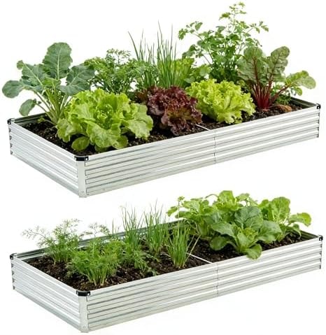 Foxlang 8x4x1ft(2 PCS) Galvanized Raised Garden Bed,Outdoor Planter Box Metal Patio Kit Planting Bed for Vegetables Flowers Herb,Silver