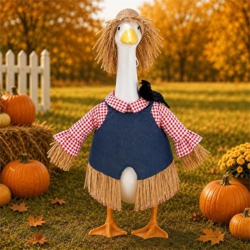 Fall Porch Goose Outfit for 23 Inch Lawn Goose Statue Scarecrow for Garden