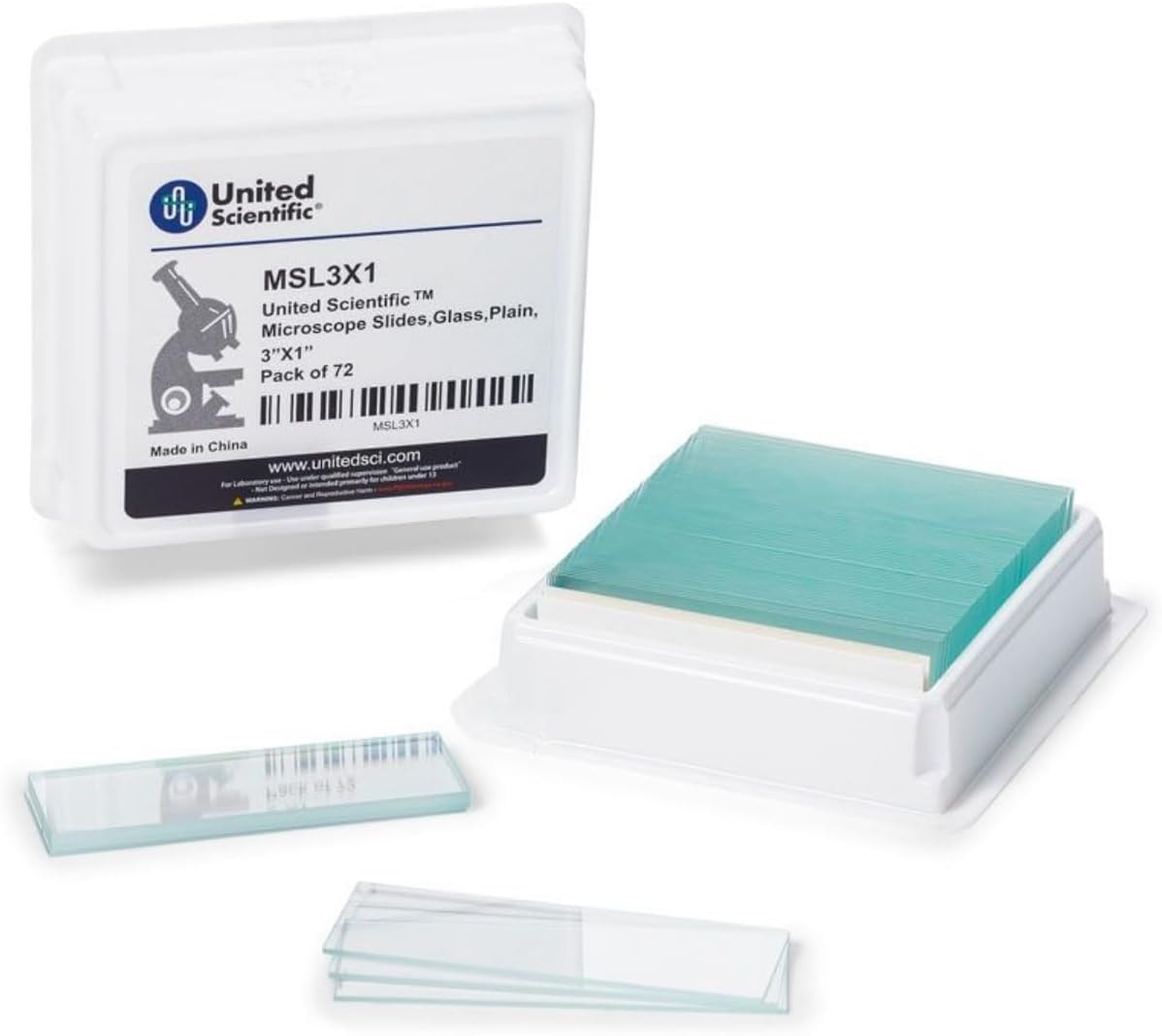 United Scientific™ MSL3X1 Pre-Cleaned Glass Microscope Slides, 3" X 1", Pack of 72