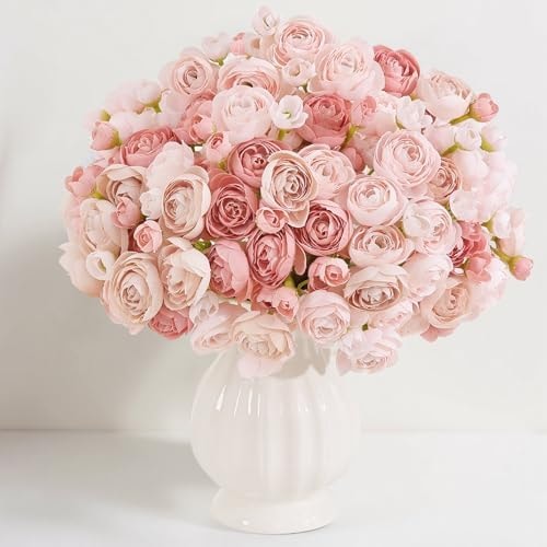 U'Artlines Mini Ranunculus Artificial Flowers Bouquet 20 PCS Dusty Rose