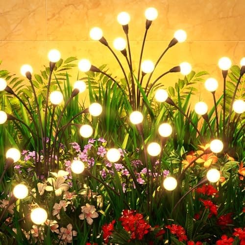 Cnuoky 6 Pack Solar Garden Lights 48 LED, Solar Lights Outdoor Waterproof IP65, Decorative Garden Lights Solar Powered for Yard Patio Pathway Decor, Outside Fairy Firefly Lights Garden Gifts