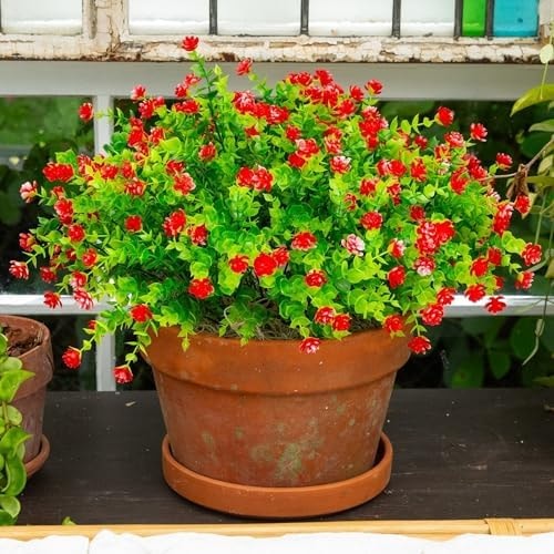 Nearly Natural 13in. UV Resistant Artificial Flowering Mini Rose Bush (Indoor/Outdoor) - Set of 12