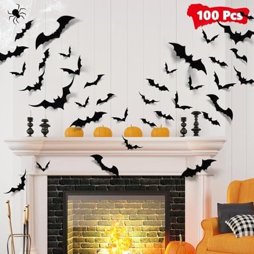 LUDILO 100Pcs Bats Halloween Decorations: Halloween Bats Wall Décor Sticker