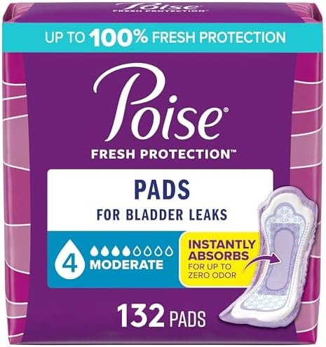Poise Incontinence Pads for Women, 4 Drop, 132 ct