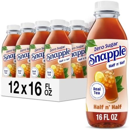 Snapple Zero Sugar Half 'n Half Tea, 16 fl oz recycled plastic bottle, Pack of 12