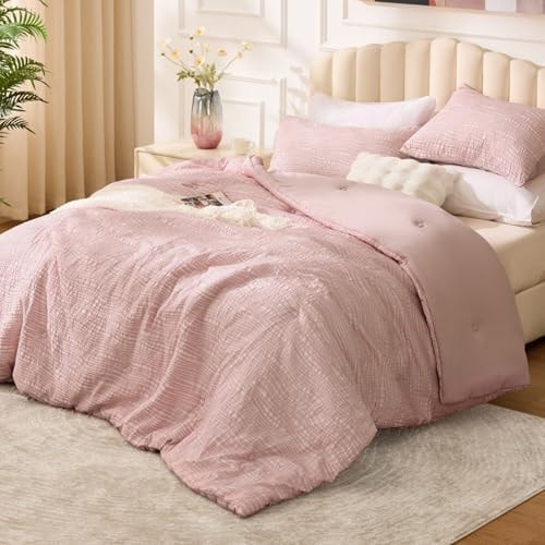 BEDELITE Twin Comforter Set Striped-Blush Pink,Fluffy & Soft Comforter
