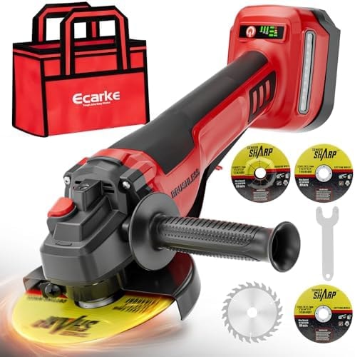 Ecarke Angle Grinder Compatible with Milwaukee 18V Battery, with Paddle Switch & Brushless Motor, 4-1/2-Inch to 5-Inch, Cordless Angle Grinder Tool for Polishing, Grinding, Cutting(Tool only)