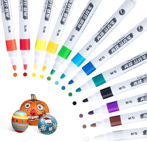 M&G Acrylic Paint Pens Markers Stocking Stuffers, 12 Colors with Medium Blush Tip, Acrylic Paint Markers for Rock, Eggs, Ceramic, Fabric, Glass, DIY Art & Craft Supplies